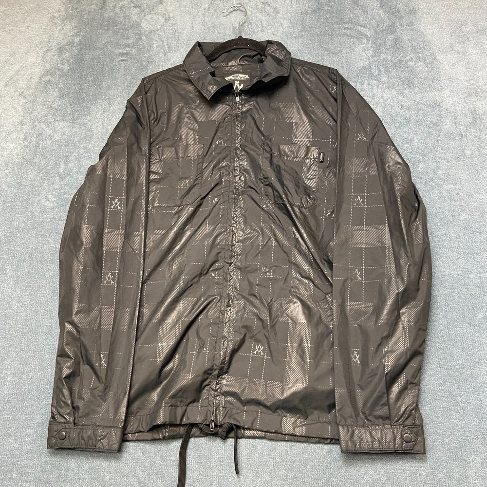 Vans Off The Wall Windbreaker Jacket Mens Large Black Plaid Lightweight Full Zip